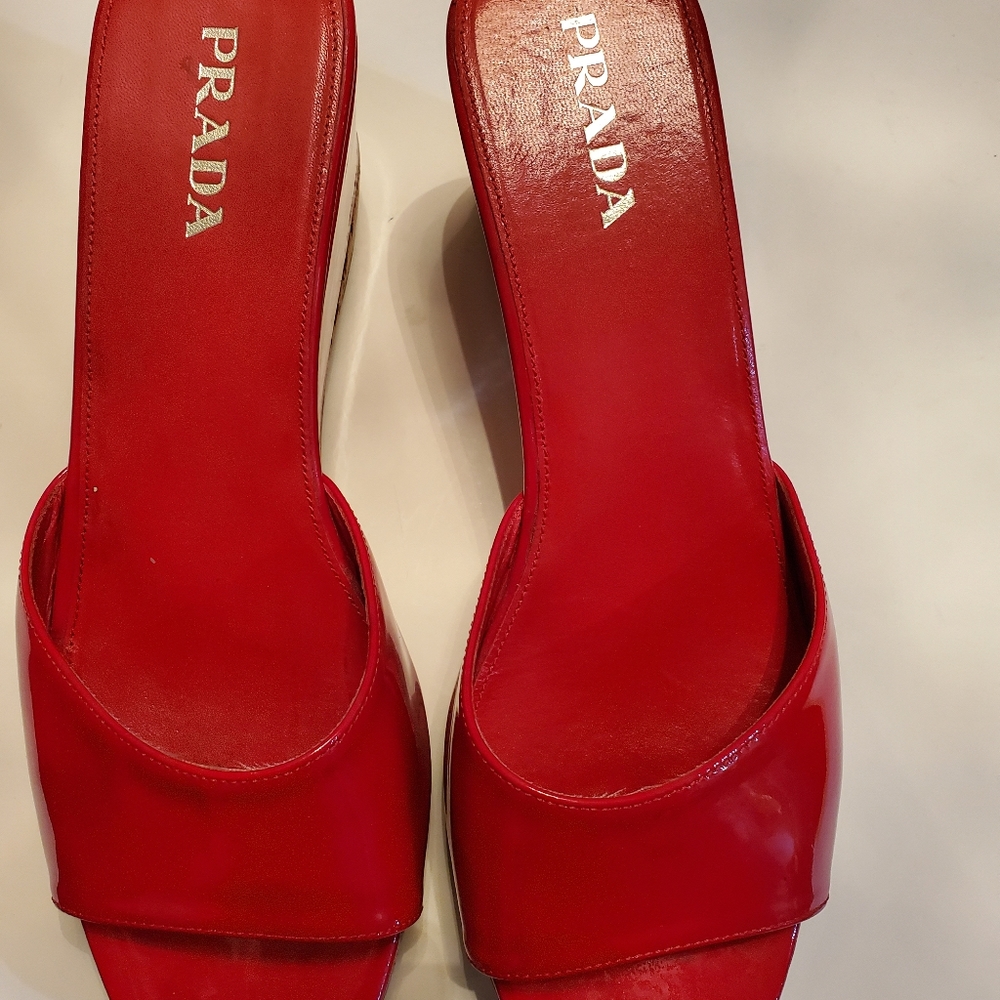 Prada Red Patent Leather Wedges